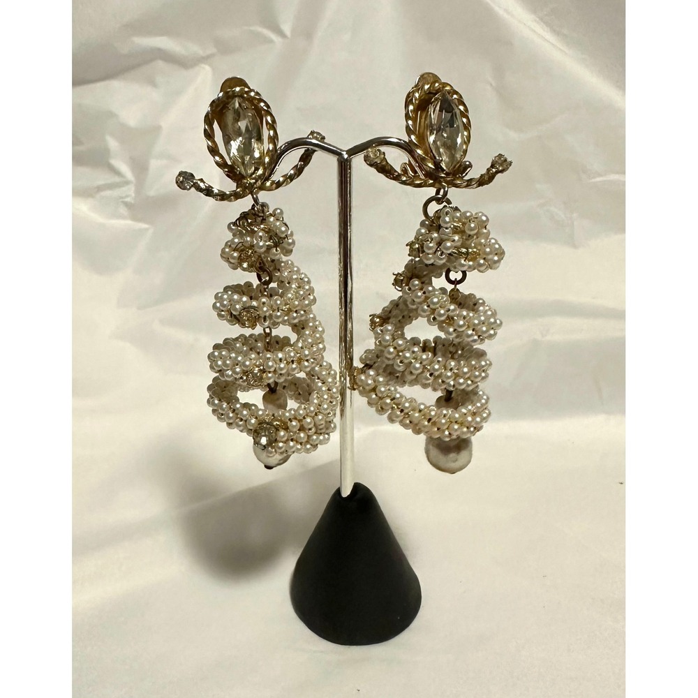 Hattie Carnegie Wired Seed Pearl Dangle Chandelier Earrings